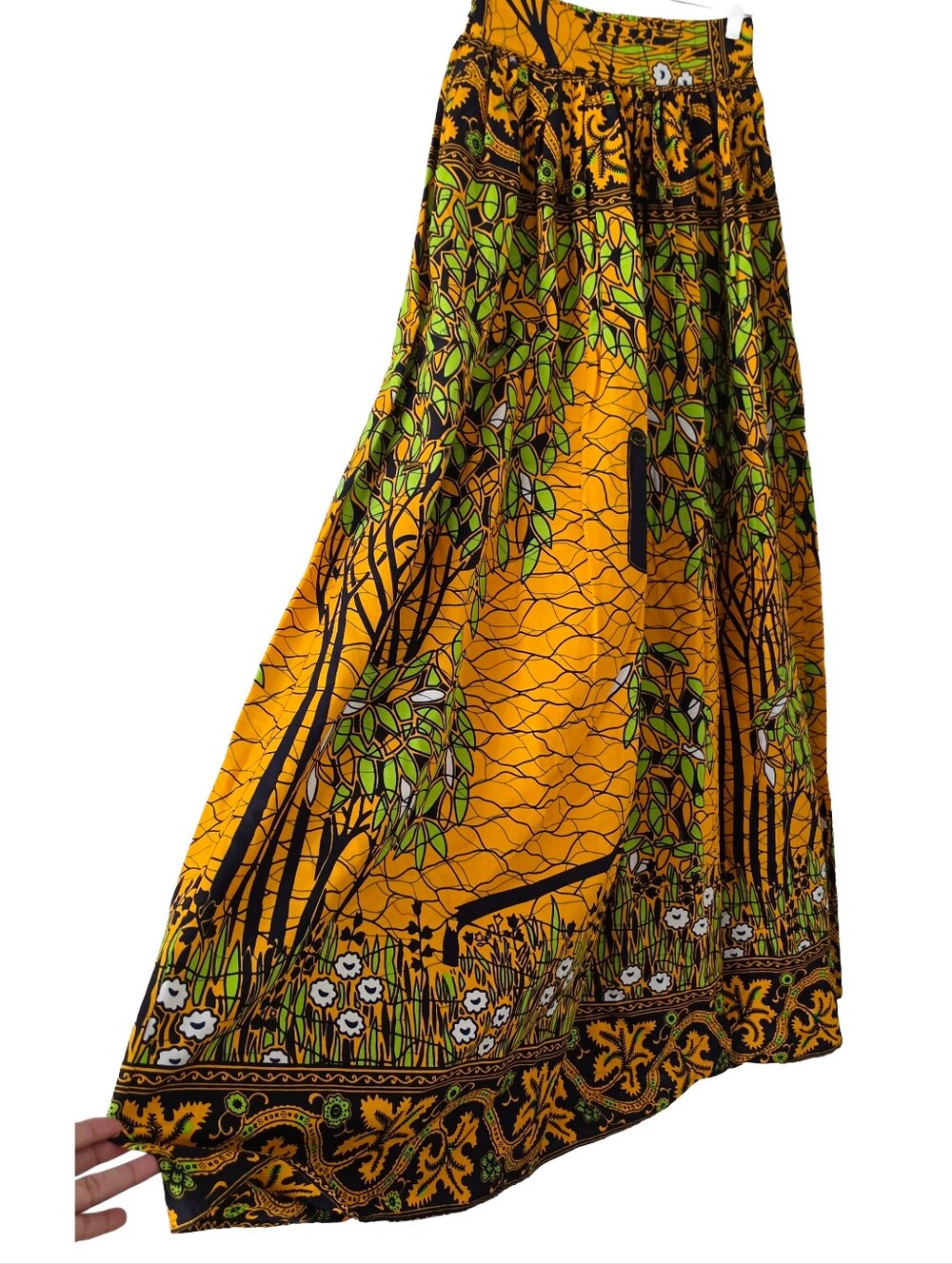 NWT Chimzi Ankara African Wax Print Orange & Green Maxi Skirt Small